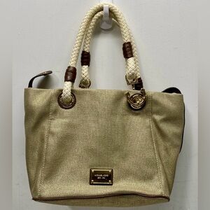 Michael Kors Marina Metallic Gold Canvas Rope Handle Tote